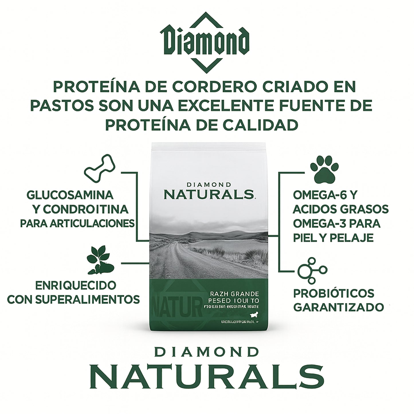 Diamond Naturals Razas Grandes Adulto - Cordero y Arroz 40 lb (18.1kg)